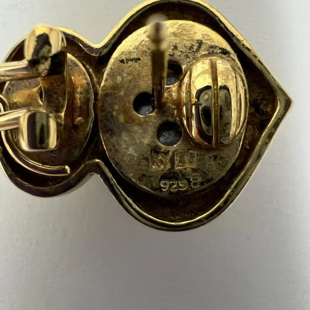 Vintage Kai Yinlo Sterling Silver Clip-On Earrings With Purple & Green Cabochon - Picture 3 of 3